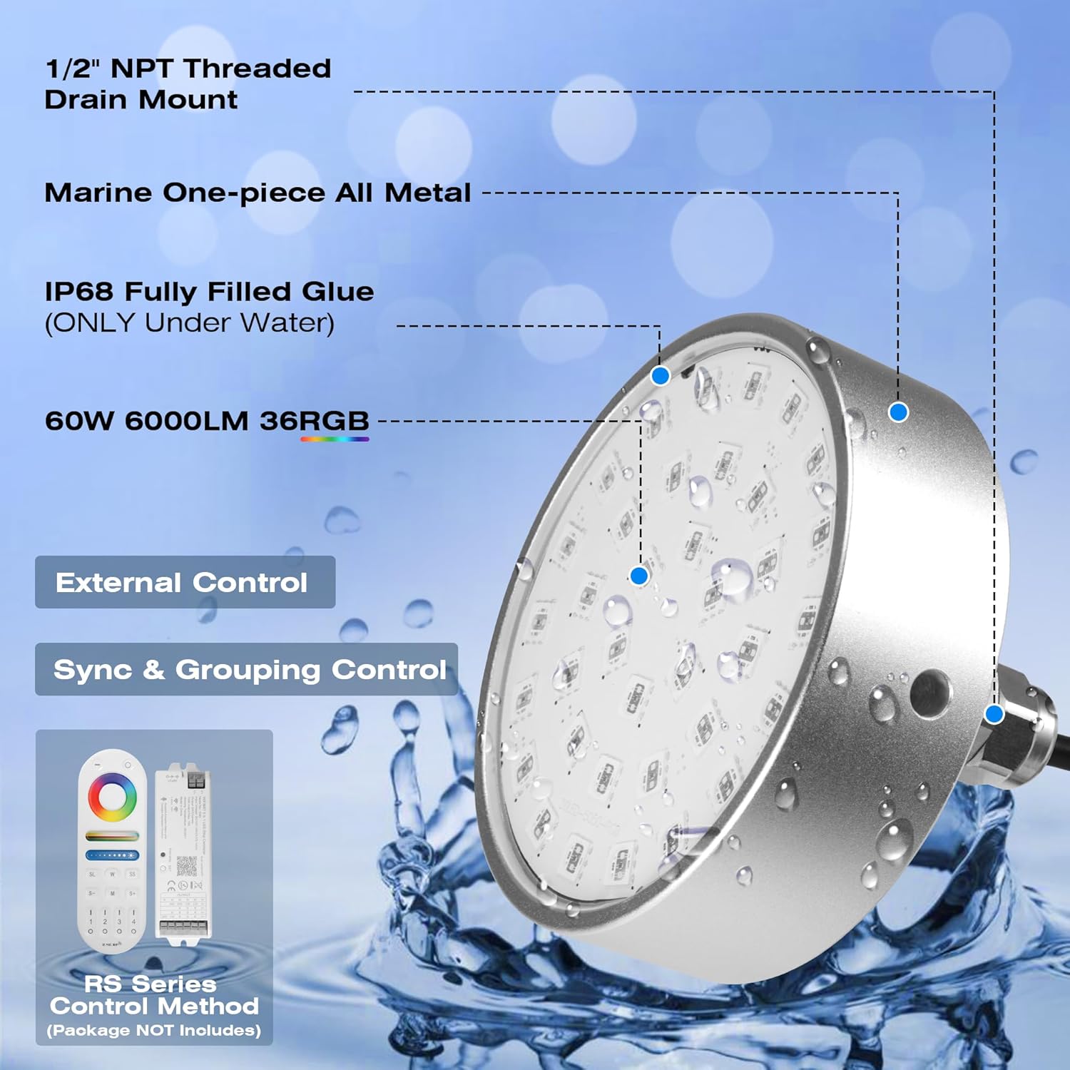 RS8 Underwater Drain Plug Boat Light Kit, 1x6000LM – husukulight