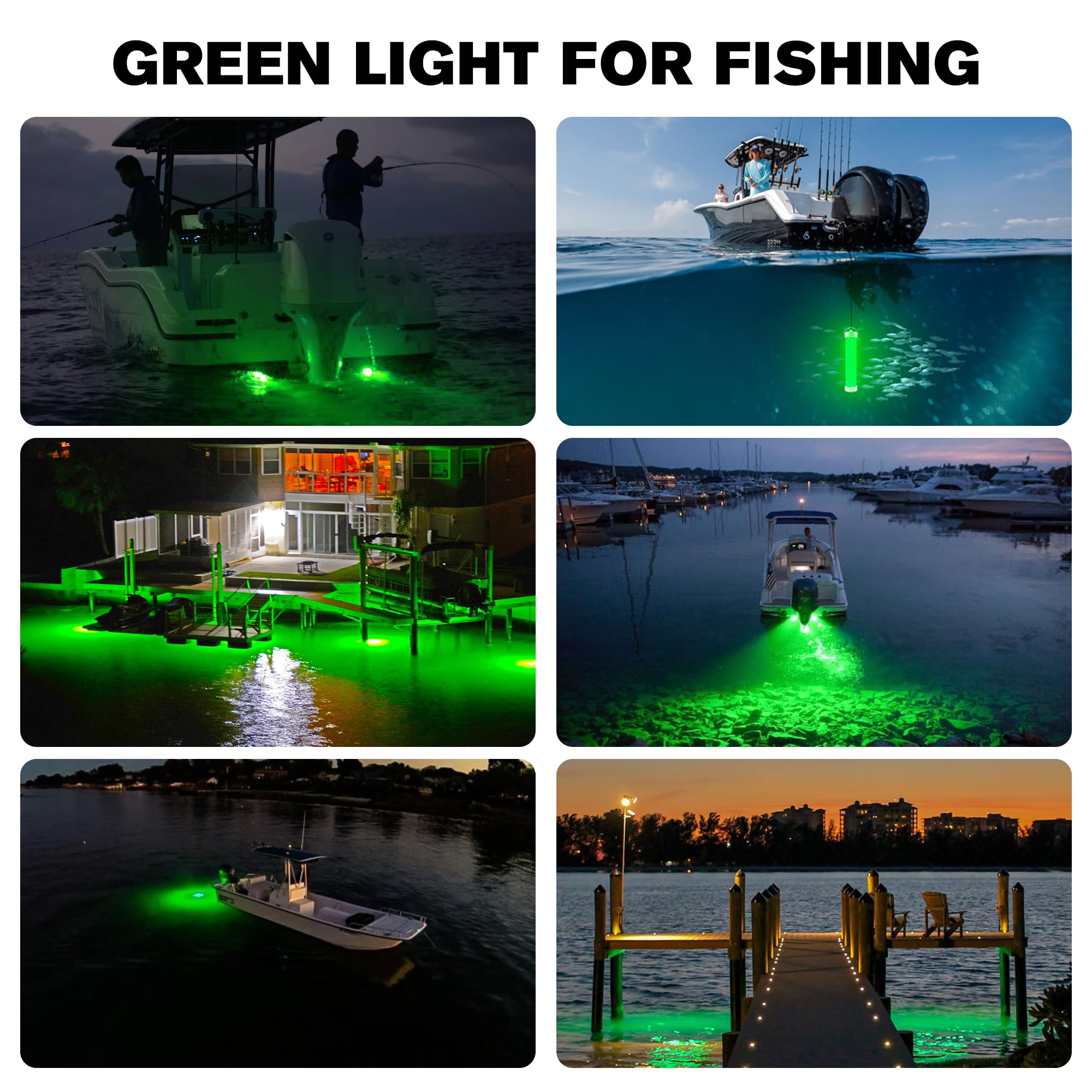 Underwater Fishing Light with 100ft Cable, 110V 400W 40000LM GFCI Safety Plug Brightness Green LED Submersible Light Attractants for Docks/Boats/Kayaks, IP69K Rated for Fresh & Salt Water