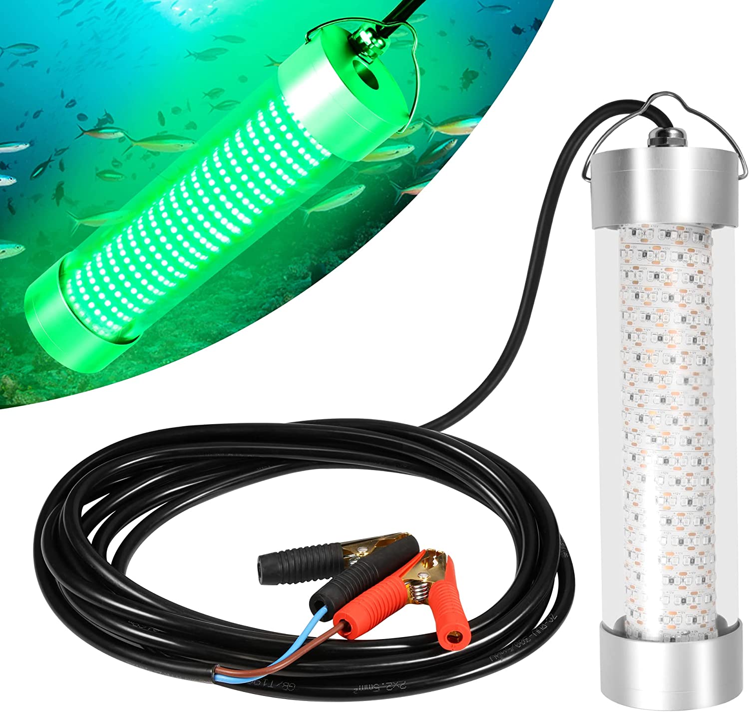 HUSUKU LED Underwater Fishing Light, 10000~80000lm 100W / 300W / 400W /  800W, 12V / 110V / 220V Green Night Fishing Attractor IP68 Submersible Lamp  for Crappie Snook Squid Shrimp, 49ft/33ft/16ft Wire